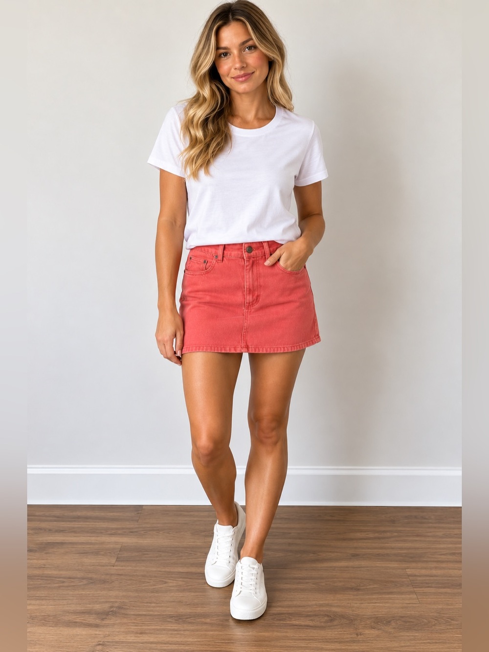 L.L. Bean Coral Pink Denim Mini Skirt
